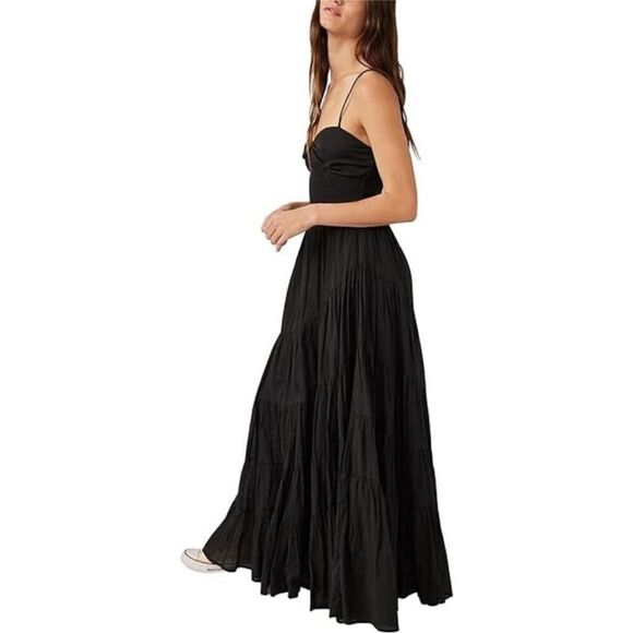 Free People Women's Sundrenched Solid Maxi Dress Black NWT $148 - Picture 3 of 5